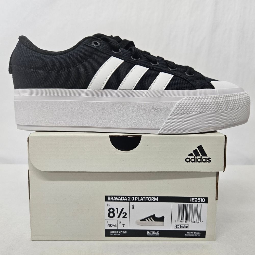 Adidas Bravada 2.0 Platform Skateboarding Shoe IE2310 Black White Women Size 8.5